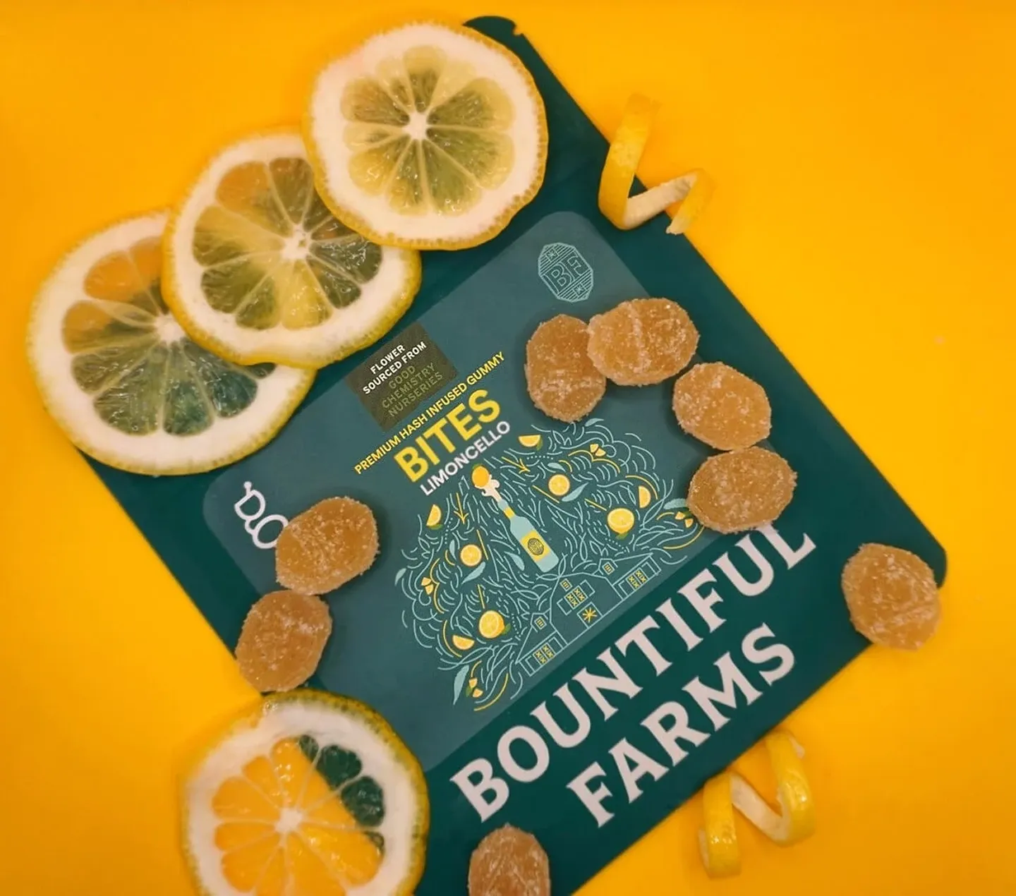 Bountiful Farms Bites Limoncello infused gummies with fresh lemon slices