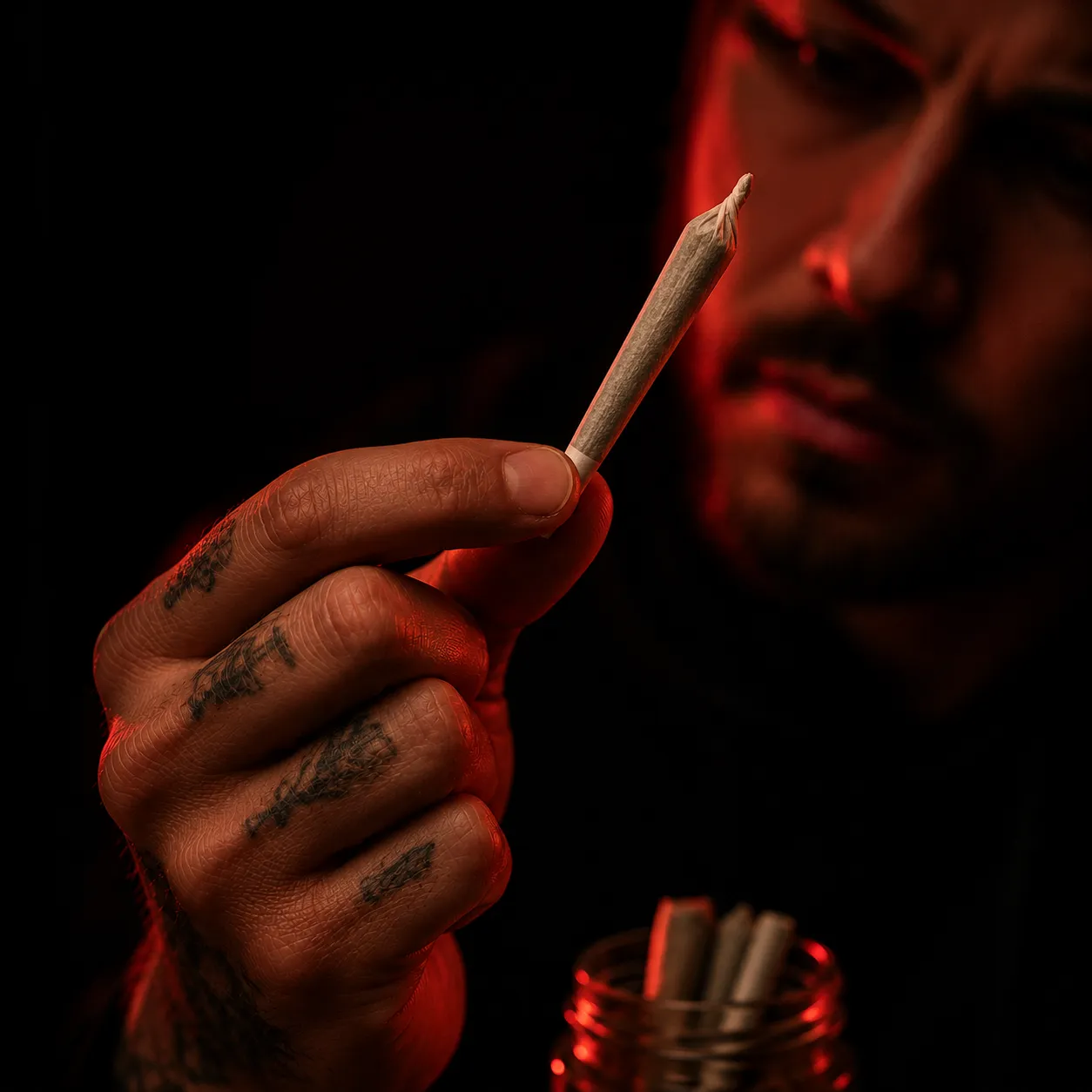 A lit cannabis pre-roll resting on an ashtray